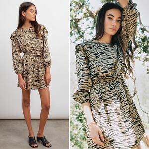 Rails Ora Canyon Abstract Print Long Sleeve Tie Waist Mini Dress Tan size M NEW